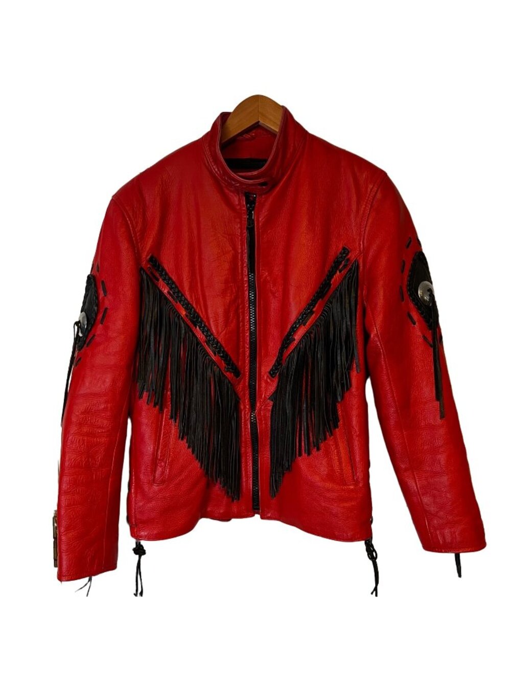 Motorcycle Leather Jacket Womens Large Red Fringe Unik International Removable L